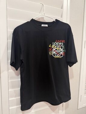 Loewe Black Tee with Multicolor Logo Cluster